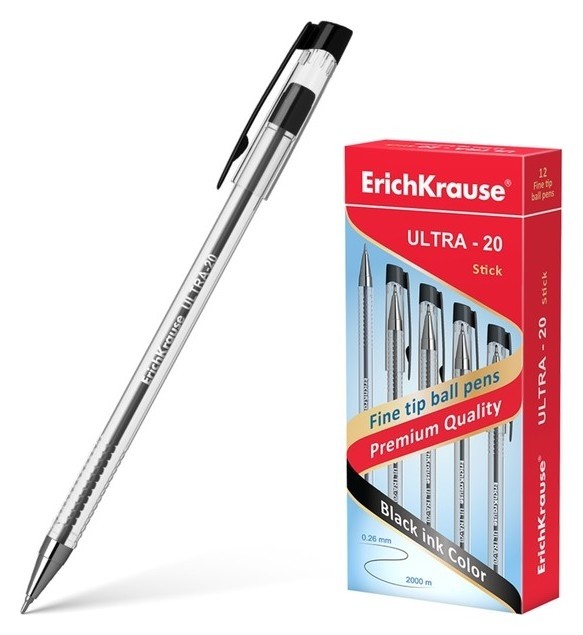 

Ручка шариковая Erich Krause Ultra-20, узел-игла .7 мм, чернила чёрные, длина линии письма 2000 метров