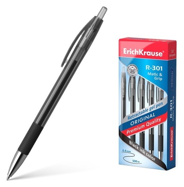 

Ручка гелевая автоматическая Erich Krause R-301 Original Gel Matic & Grip стержень чёрный, 0,5 мм