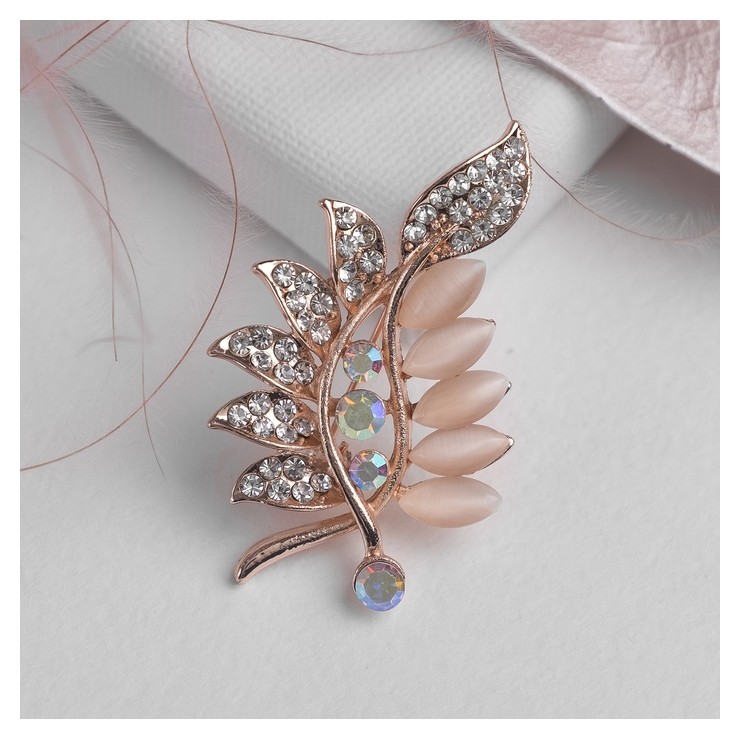 

Брошь "Соло" веточка с жемчужиной, цветная в золоте, Розовый