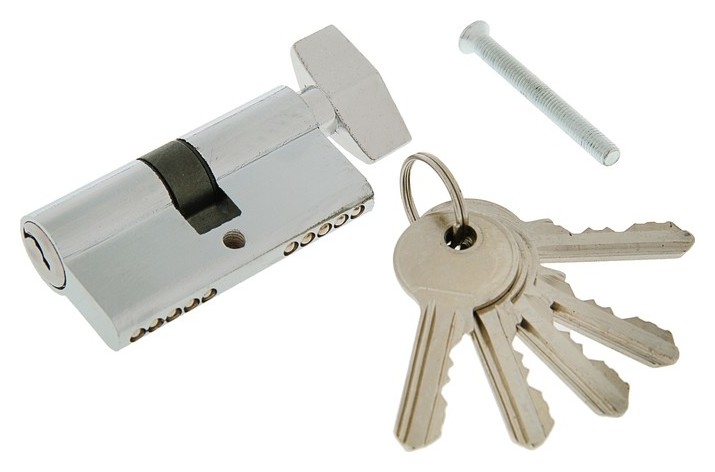 Цилиндровый механизм, 60 мм, с вертушкой, английский ключ, 5 ключей, цвет хром