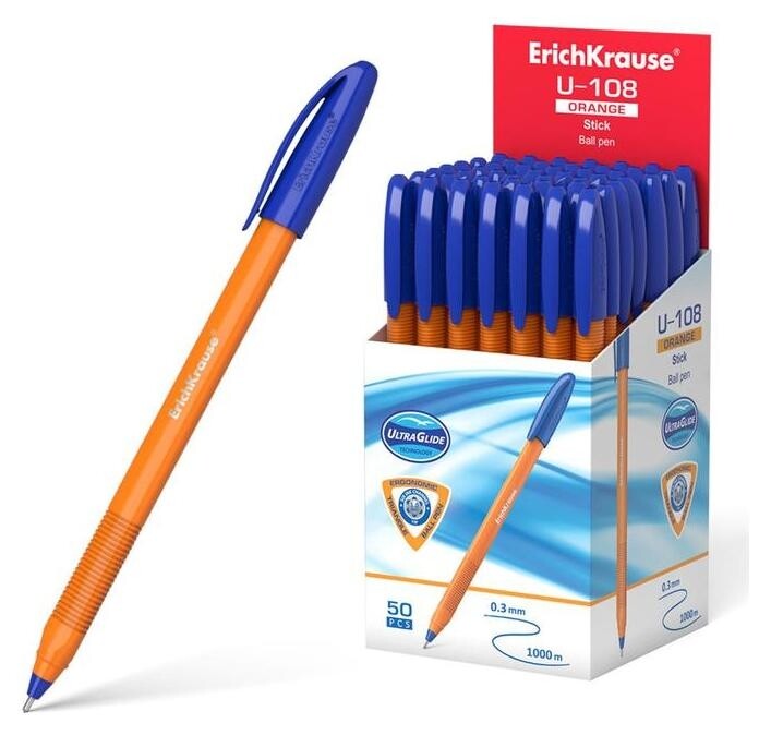Ручка шариковая Erich Krause U-108 Orange Stick 1.0, Ultra Glide Technology, чер/синие 47582  Erich krause