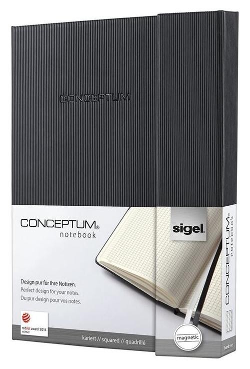 

Блокнот А5 на магните Sigel Conceptum, тв.обл, черный, в клетку 194стр Co161