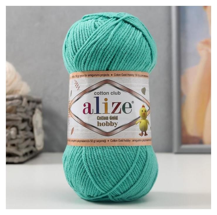 

Пряжа "Cotton Gold Hobby" 55% хлопок, 45% акрил 165м/50гр (610 нефрит), Зелёный