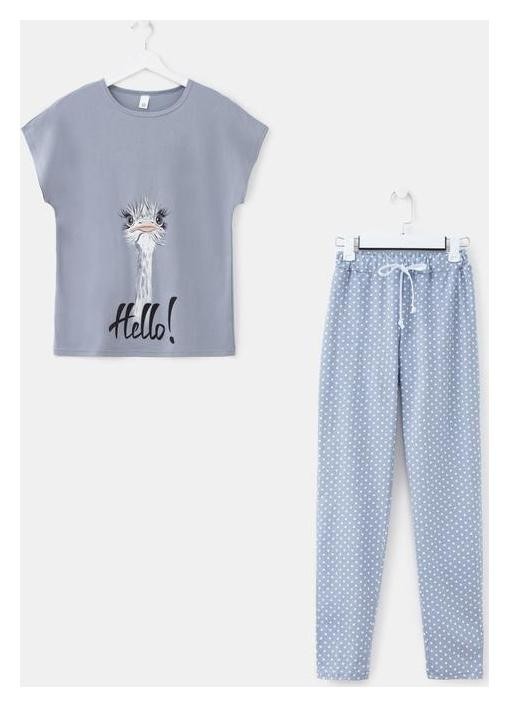 Пижама женская (Футболка, брюки), цвет серый/горох, размер 54