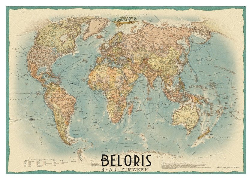 Настенная карта Мир политическая 1:22млн.,1,54х1,07м.,ретро стиль Атлас принт