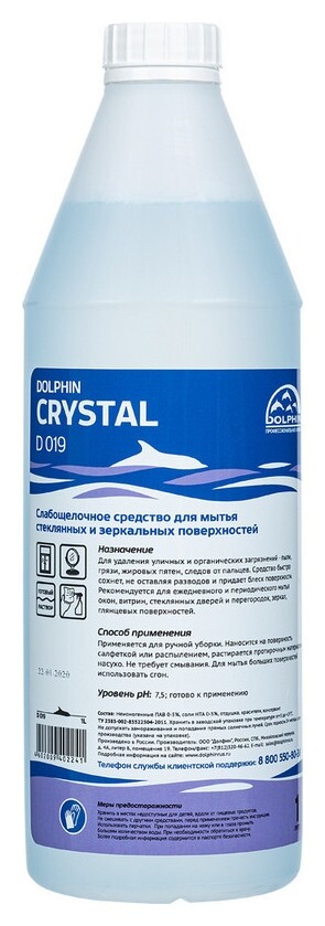 Профхим для стекл-зеркал поверхн,мытьё Dolphin/crystal (D019), 1л Dolphin