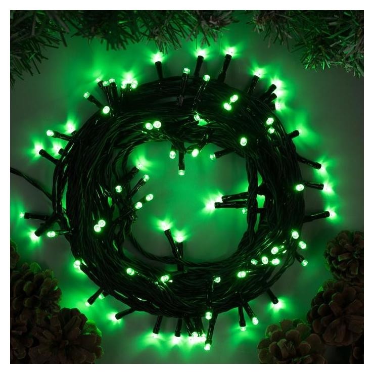 

Гирлянда "Нить" 10 м, Ip44, умс, тёмная нить, 100 Led, свечение зелёное, фиксинг, 24 В