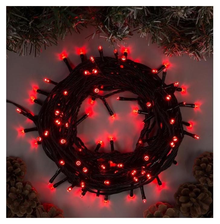 

Гирлянда "Нить" 10 м, Ip44, умс, тёмная нить, 100 Led, свечение красное, фиксинг, 24 В