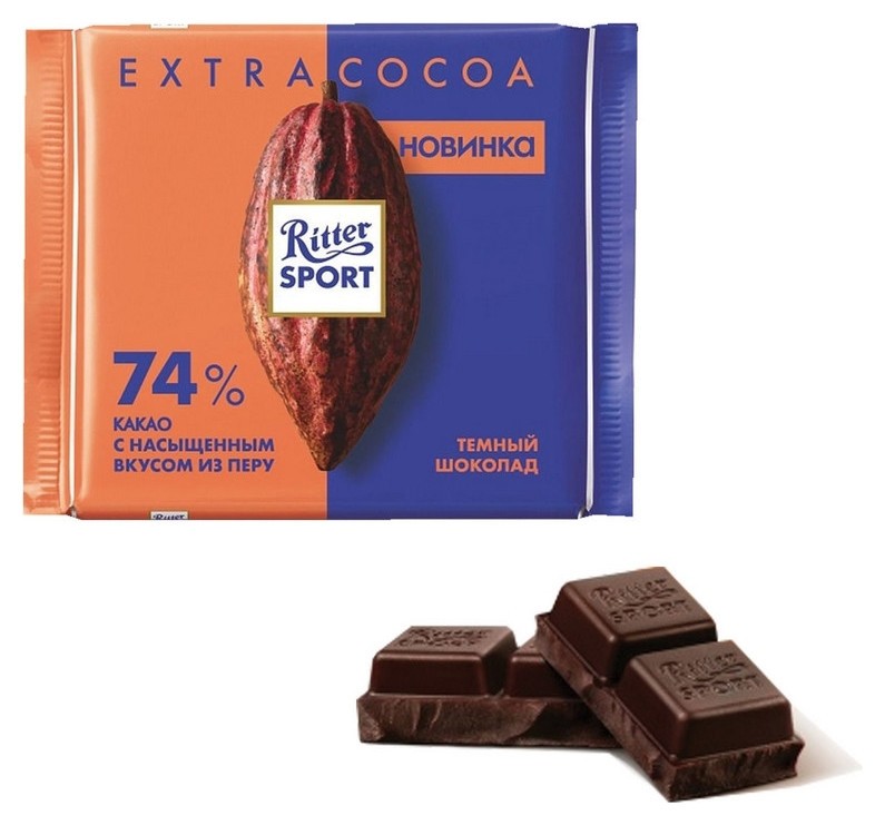 

Шоколад Ritter Sport горький с насыщенным вкусом из перу 74%, 100г
