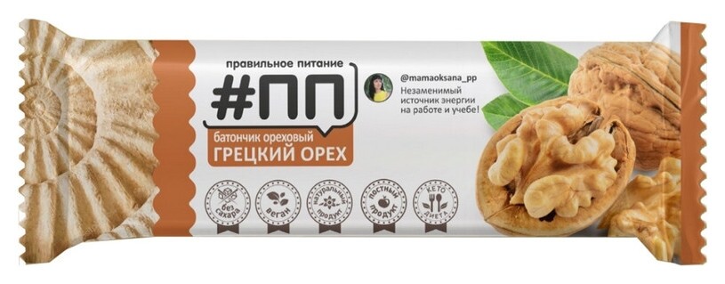 Батончик ореховый #ПП грецкий орех, 40г  Правильное питание ПП