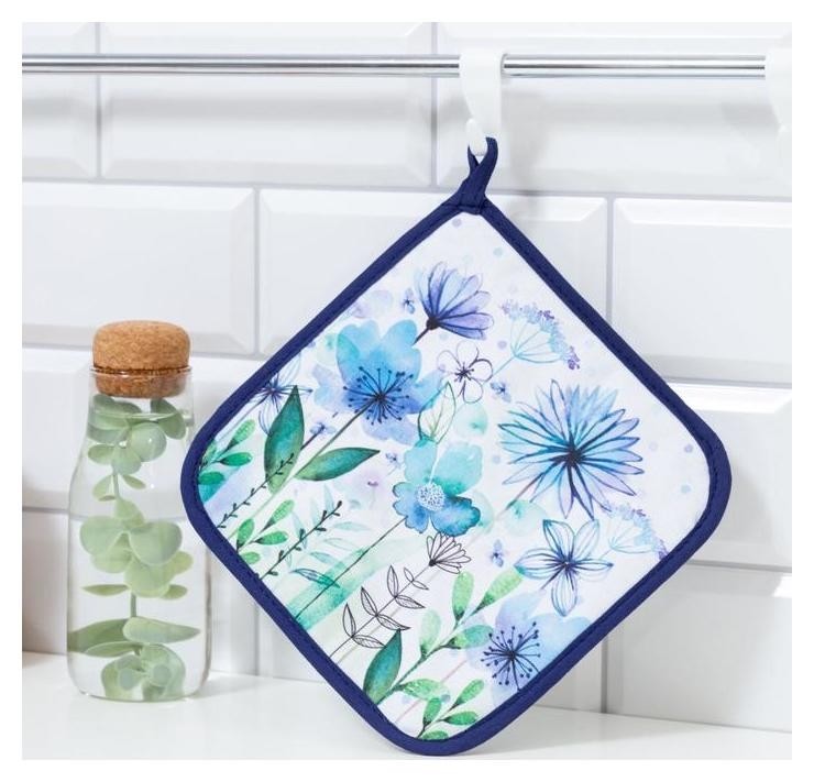 

Прихватка "Blue Flowers" 19х19 саржа,100% х/л,ватин 250г/м2, Синий
