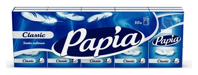 

Платки носовые Papia 4 сл.10л*10 пач/уп., Белый