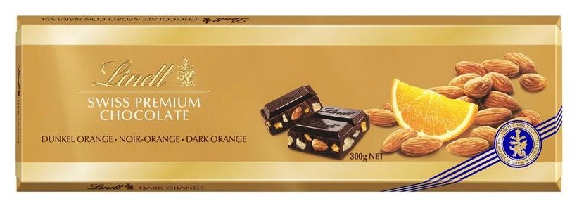 Шоколад Lindt Gold темный с апельсином и миндалем, 300г Lindt