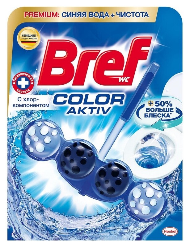 Блок для унитаза гигиенический бреф Блю колор актив премиум с хлор-комп50г Bref