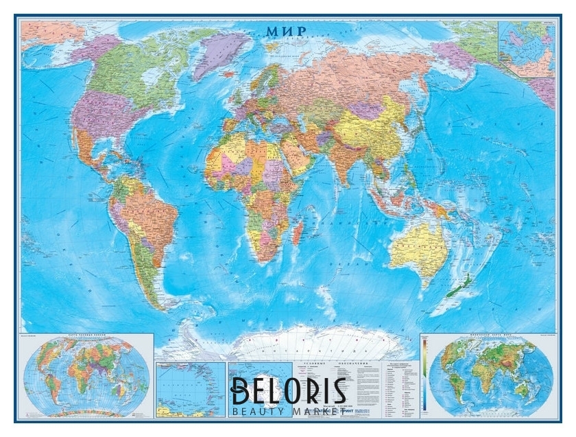 Настенная карта Мир политическая 1:22млн.,1,58х1,18м. Атлас принт