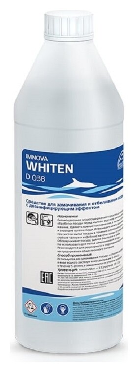 Профхим для посуды замач/отбел, хлорн. с дез-эфф Dolphin/imnova Whiten,1л Dolphin