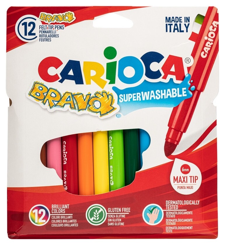 Фломастеры Carioca Bravo 12 цветов, картон. короб. с е/п, 42755 Carioca