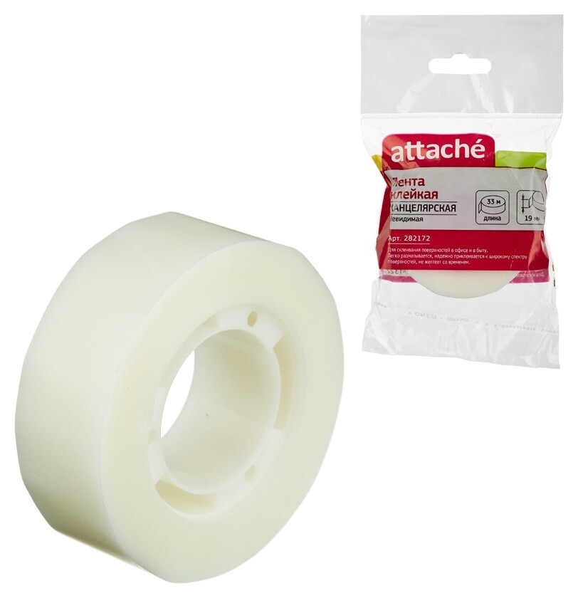 Клейкая лента канцелярская Attache 19x33 невидимая, не удаляемая, подвес  Attache