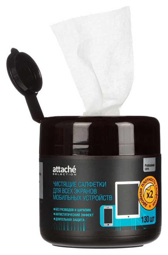Салфетки Attache Selection в м.тубе для экранов моб. устр., пов/пл, 130 шт  Attache