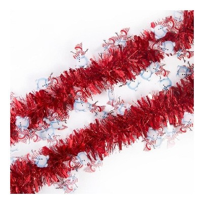 

Мишура красная со снеговиками из полиэтилена / 2mx8см арт.78840, Красный