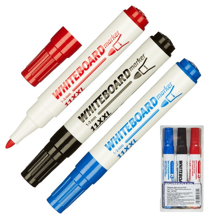 Набор маркеров Для досок ICO 3шт./уп. 1-3 мм + губка для досок ICO