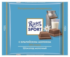 Шоколад Ritter Sport молочный с альпийским молоком 100г Ritter sport