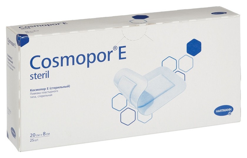 

Перевяз. ср-ва самок.стер повязки 20х8см 25 шт.,cosmopor E 9010250, Белый