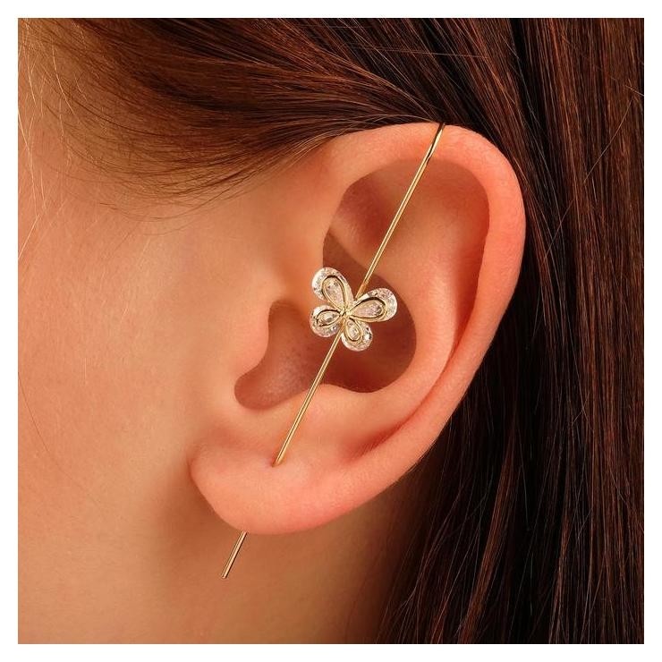 

Серьги "Каффы" булавка, бабочка, цвет белый в золоте