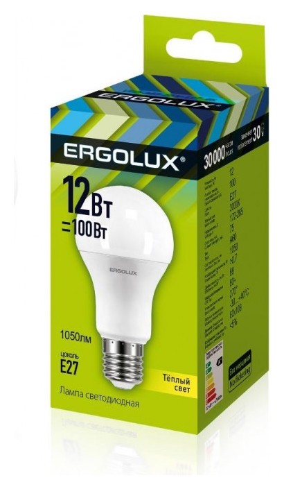 

Лампа светодиодная Ergolux Led-a60-12w-e27-3k,лон 12вт,e27,3000k 12150