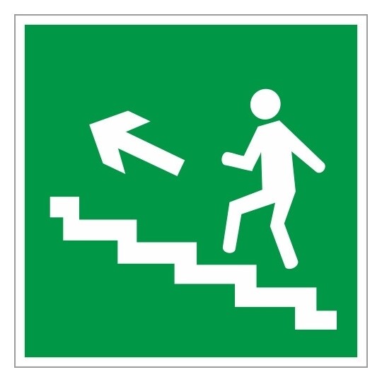 Знак безопасности E16 напр.к эв.вых.по лест.вверх/лево(Плён,ф/л,200х200)  Технотерра