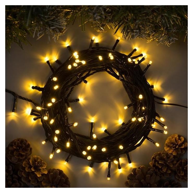 

Гирлянда "Нить" 10 м, Ip44, умс, тёмная нить, 100 Led, свечение тёплое белое, 8 режимов, 24 В