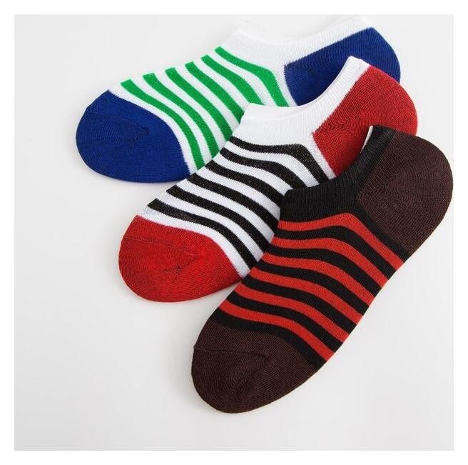 Набор мужских укороч.носков 3 пары "Полоска", 25-28 см зел/черн/красн  Minaku