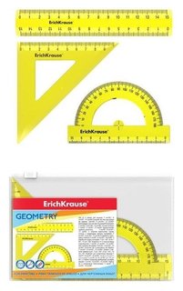 Набор чертежный малый Erichkrause Neon (Лин 15см, угольн 9см/45°, тр-р 180°/10см), желтый 49 Erich krause