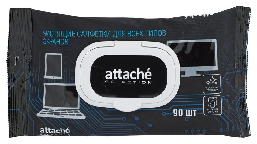 Салфетки Attache Selection для чист. экранов, с клапаном, 90 шт  Attache