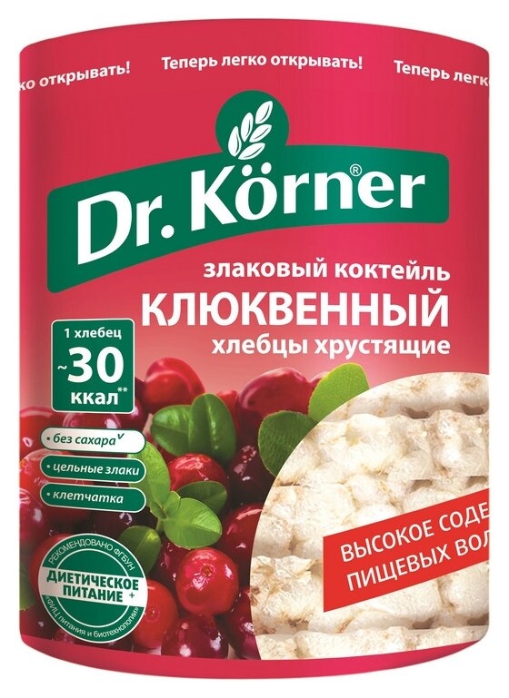 Хлебцы хрустящие злаковый коктейль клюквенный Dr.korner 100 гр Dr. Korner