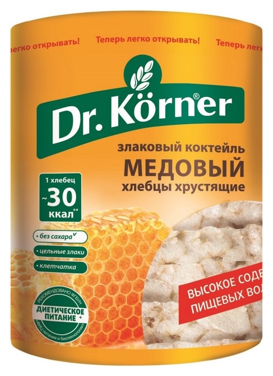 Хлебцы хрустящие злаковый коктейль медовый Dr.korner 100 гр  Dr. Korner