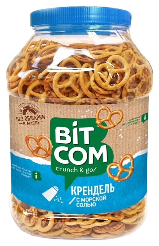 Сушки крендель с морской солью Bitcom банка 450 г  Bitcom