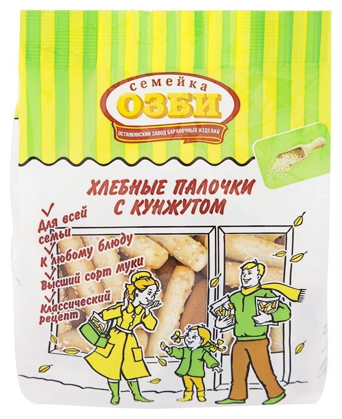

Снеки хлебные палочки семейка озби с кунжутом 150 г