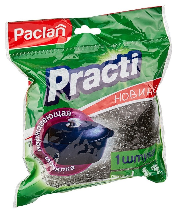 

Губка-мочалка металлическая большая D=9,5см.,вес=34,8гр. Paclan, Металлик