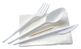 Комплект одноразовой посуды, №5(Вилка, ложка ст, нож, салф., зуб.) 200шт/уп 