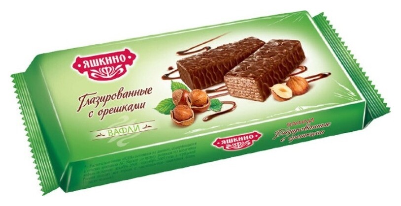 Вафли глазированные с орешками яшкино 200г яв218  Яшкино