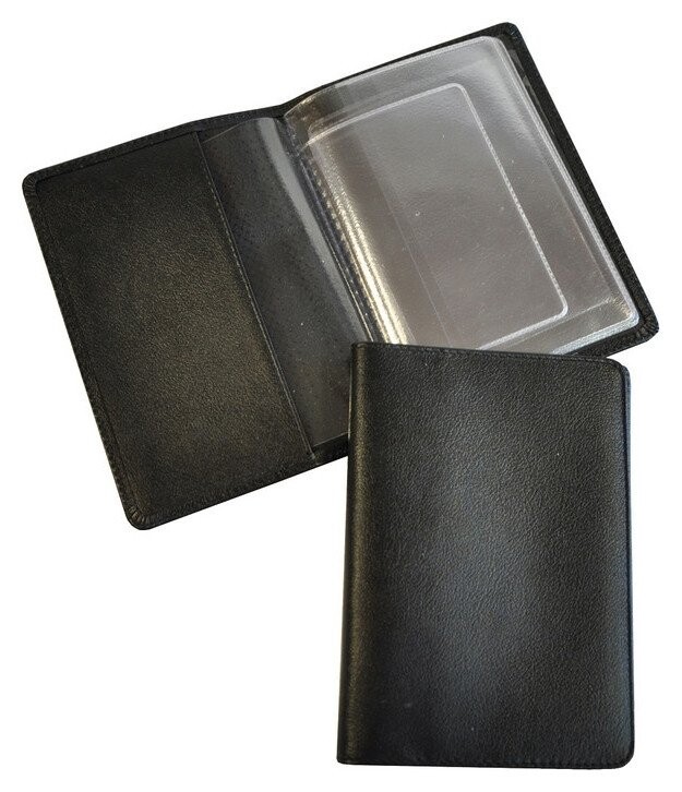 Обложка для автодокументов кожаная черная, 02-024-0713  Grand