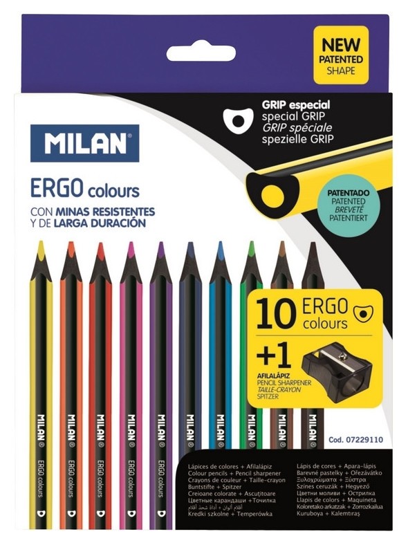 

Карандаши цветные Milan Ergo, 10 цв., точилка, 7229110