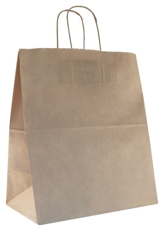 

Пакет бум крафт бурый с крученой руч 320x200x370мм (ECO Carrbagtw)200шт/уп