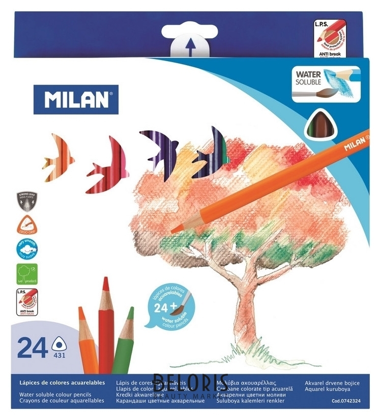 Карандаши цветные акварельные 24цв 3-гран Milan Milan