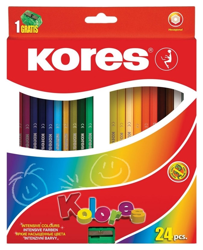 

Карандаши цветные 24цв 6-гран,точилка Kores 96324.01