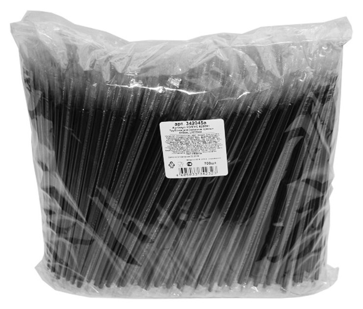 Трубочки для коктейля прямая 210мм,d=5мм,черная в инд.упак. 700шт/уп.пп  