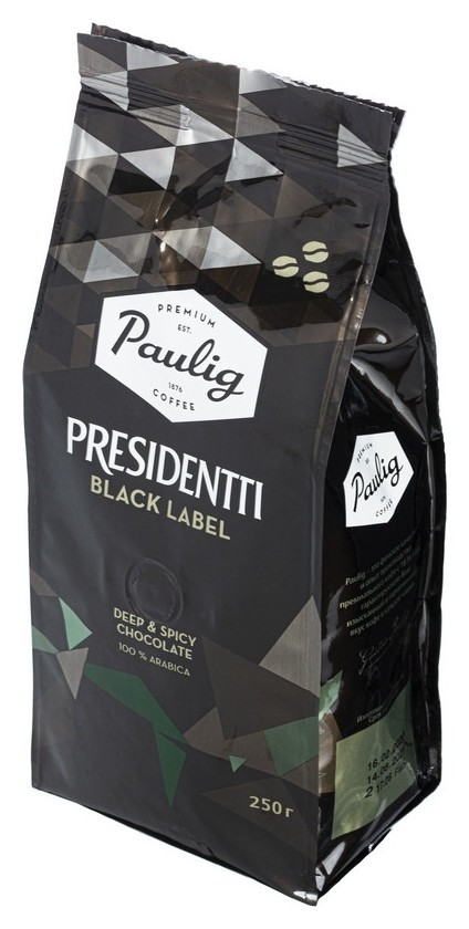 Кофе Paulig Presidentti Black в зернах, 250г Paulig