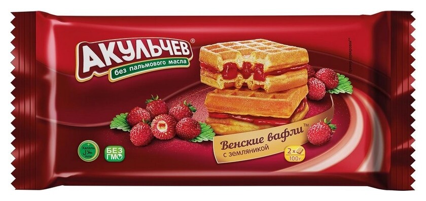 Вафли акульчев венские джем земляника, 100 г.  Акульчев