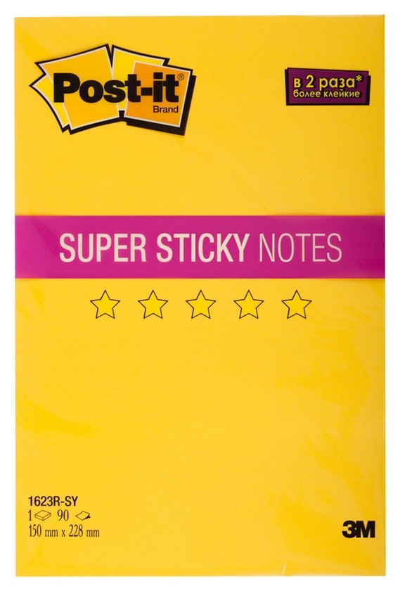 

Блок-кубик Post-it Super Sticky 1623r-sy, 150х228мм, неон желтый 90 л